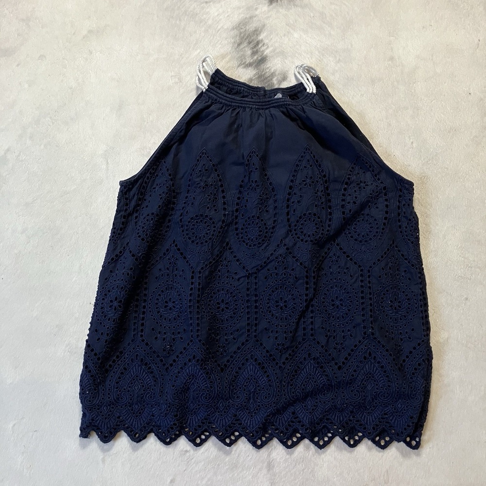 Madison Mathews Shirt‎ Womens Size Large Navy Blue Eyelet Sleeveless Top